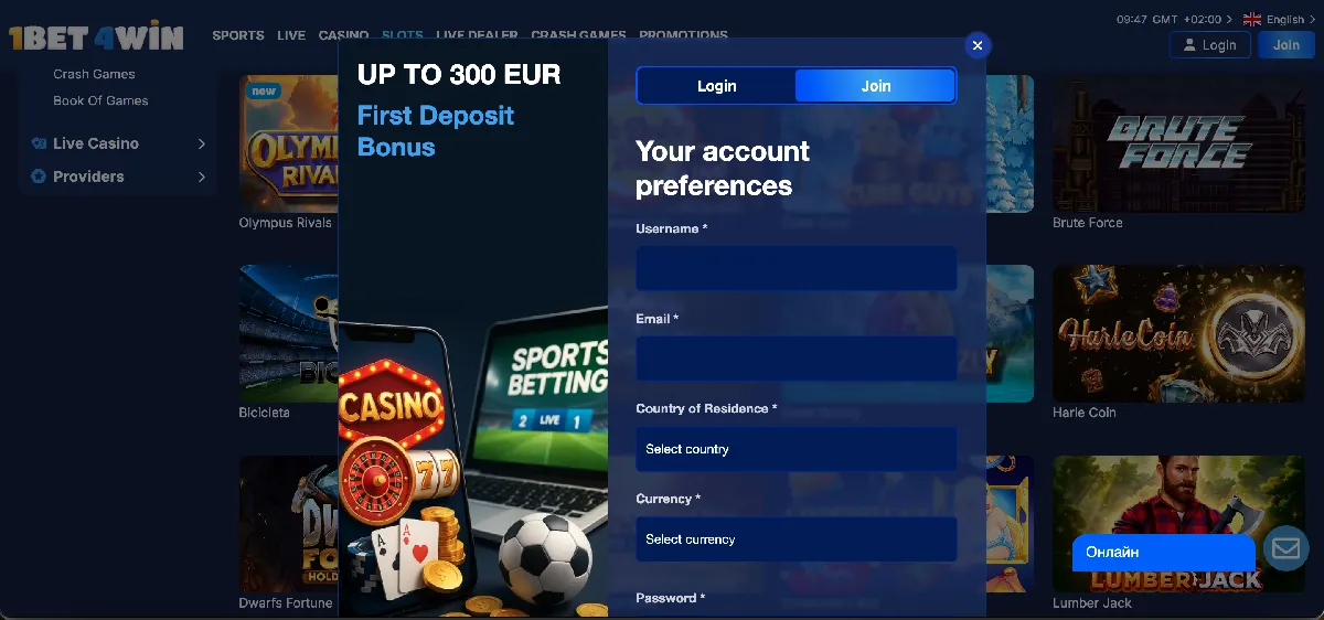 Como Registar no 1Bet4Win – Uncrossable Rush passo a passo